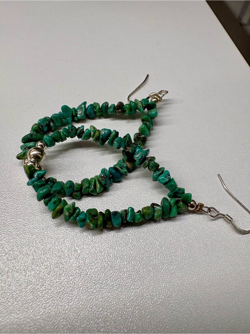 Green Turquoise Chip Bead Hoop Earrings - Unbranded